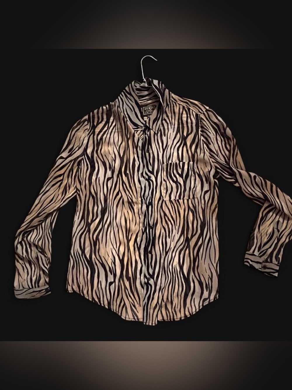 Guess Zebra-Stripe Button-Up Shirt - Black & Cream